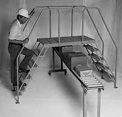 PW Platforms - 48" 5 Step Crossover Bridge - 300 Lb Capacity, 50" Platform Height, 26" Base Width x 105" Base Depth, Perforated Tread - Apex Tool & Supply