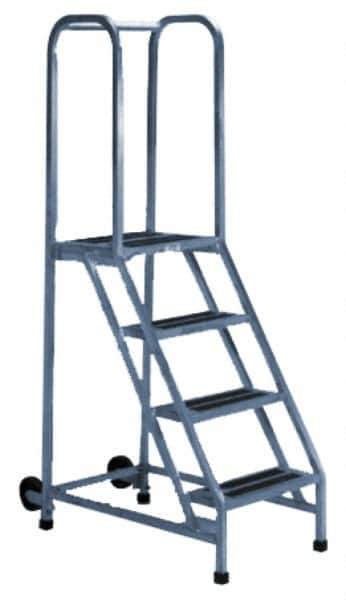 PW Platforms - 5 Step Ladder - Rolling Safety Ladder, 300 Lb Capacity, 50" Platform Height, 22" Base Width x 39" Base Depth - Apex Tool & Supply