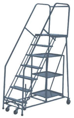 PW Platforms - 8 Step Ladder - Rolling Safety Stock Picking Ladder, 300 Lb Capacity, 80" Platform Height, 32" Base Width x 69" Base Depth, Perforated Tread - Apex Tool & Supply