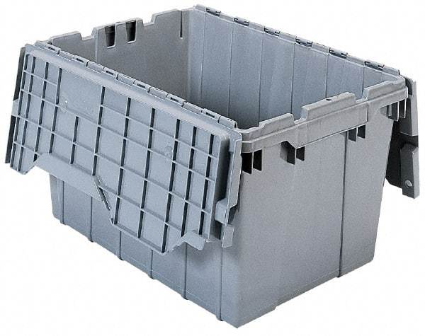 Akro-Mils - 1.12 Cu Ft, 35 Lb Load Capacity Gray Polyethylene Attached-Lid Container - Stacking, Nesting, 21-1/2" Long x 15" Wide x 9" High, Lid Included - Apex Tool & Supply