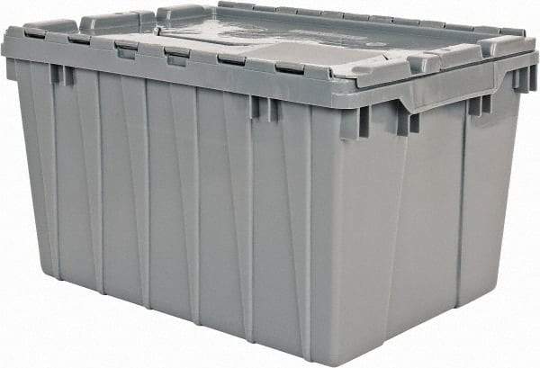 Akro-Mils - 1.62 Cu Ft, 65 Lb Load Capacity Gray Polyethylene Attached-Lid Container - Stacking, Nesting, 21-1/2" Long x 15" Wide x 12-1/2" High, Lid Included - Apex Tool & Supply