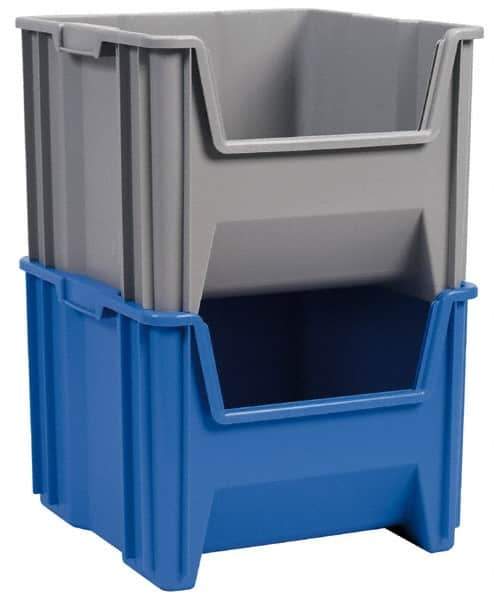 Akro-Mils - 75 Lb. Load Capacity, 17-1/2" Deep, Gray Polypropylene Hopper Stacking Bin - 12-1/2" High x 10-7/8" Wide x 17-1/2" Long - Apex Tool & Supply
