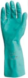 Ansell - Size S (7), 15" Long, 22 mil Thick, Nitrile Chemical Resistant Gloves - Textured Finish, Straight Cuff, ANSI Abrasion Level 5, ANSI Cut Level 0, Green, FDA Approved - Apex Tool & Supply