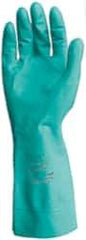 Ansell - Size S (7), 15" Long, 22 mil Thick, Nitrile Chemical Resistant Gloves - Textured Finish, Straight Cuff, ANSI Abrasion Level 5, ANSI Cut Level 0, Green, FDA Approved - Apex Tool & Supply