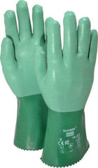 Ansell - Size S (7), 12" Long, 55 mil Thick, Supported, Neoprene Chemical Resistant Gloves - Textured Finish, Cotton Interlock Knit Lined, Gauntlet Cuff, ANSI Abrasion Level 3, ANSI Cut Level 1, Green - Apex Tool & Supply