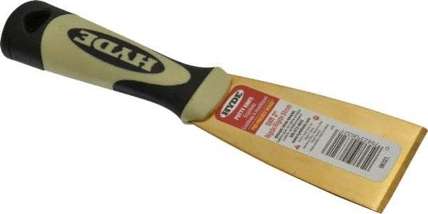 Hyde Tools - 2" Wide Brass Putty Knife - Stiff, Cushioned Grip Polypropylene Handle, 8" OAL - Apex Tool & Supply