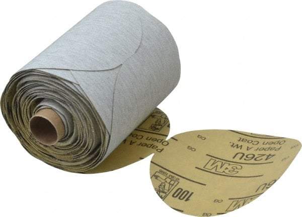 3M - 5" Diam, 100 Grit Silicon Carbide Adhesive PSA Disc - Very Fine Grade, Gray, A Weighted Backing, Flexible, Use with Random Orbital Sanders - Apex Tool & Supply