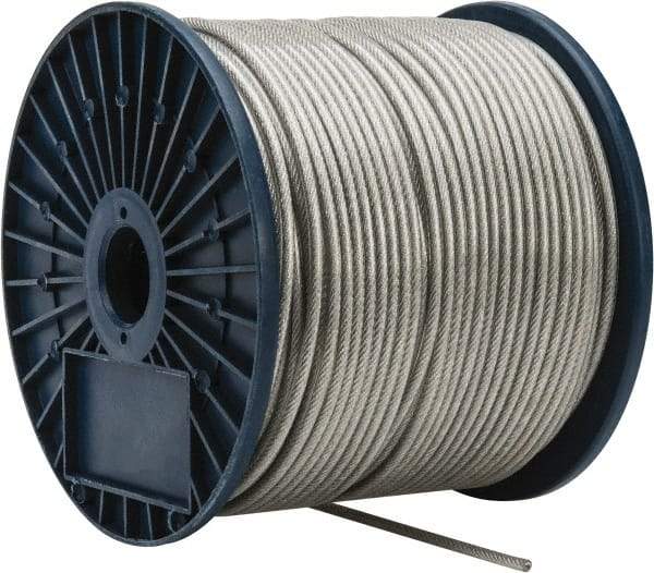 Value Collection - 3/16" x 3/32" Diam, Aircraft Cable - 920 Lb Breaking Strength, 7 x 7 Strand Core, Vinyl Coating - Apex Tool & Supply