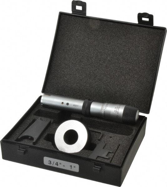 Starrett - 3/4 to 1", 2-5/8" Gage Depth, Mechanical Inside Hole Micrometer - 0.0003" Graduation, 0.00015" Accuracy, Ratchet Stop Thimble - Apex Tool & Supply