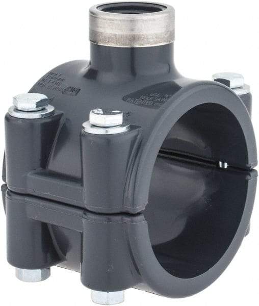 Value Collection - 2 x 1/2" PVC Plastic Pipe Clamp On Saddle with Viton O-Ring - Schedule 80, Pipe O.D. x SR Fipt End Connections - Apex Tool & Supply