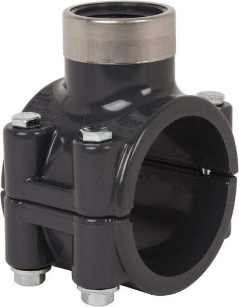 Value Collection - 2 x 1" PVC Plastic Pipe Clamp On Saddle with Viton O-Ring - Schedule 80, Pipe O.D. x SR Fipt End Connections - Apex Tool & Supply
