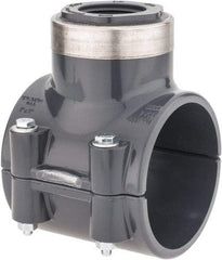 Value Collection - 3 x 1-1/4" PVC Plastic Pipe Clamp On Saddle with Viton O-Ring - Schedule 80, Pipe O.D. x SR Fipt End Connections - Apex Tool & Supply