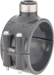 Value Collection - 4 x 1/2" PVC Plastic Pipe Clamp On Saddle with Viton O-Ring - Schedule 80, Pipe O.D. x SR Fipt End Connections - Apex Tool & Supply