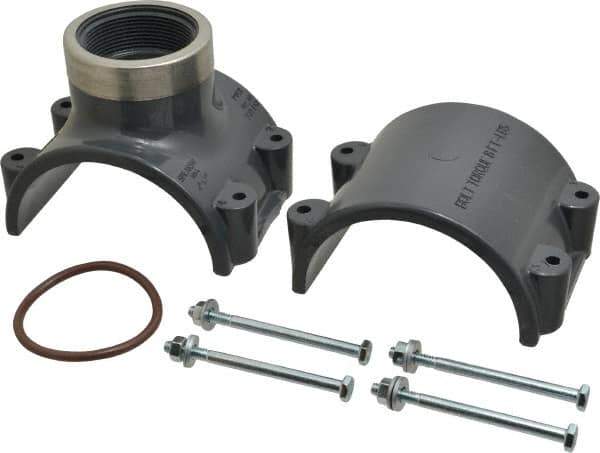 Value Collection - 4 x 2" PVC Plastic Pipe Clamp On Saddle with Viton O-Ring - Schedule 80, Pipe O.D. x SR Fipt End Connections - Apex Tool & Supply