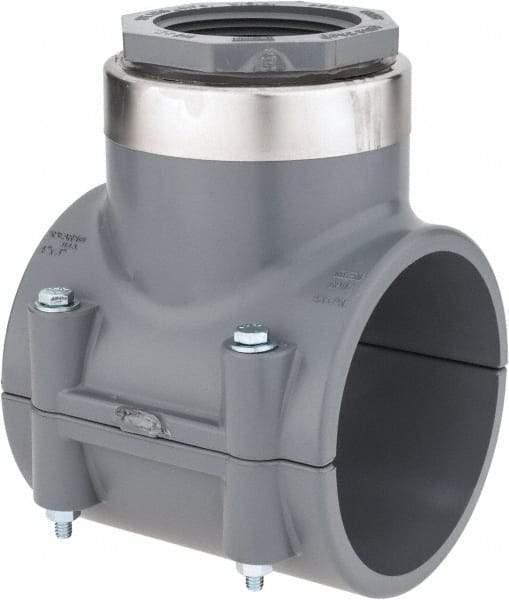 Value Collection - 4 x 2-1/2" CPVC Plastic Pipe Clamp On Saddle with Viton O-Ring - Schedule 80, Pipe O.D. x SR Fipt End Connections - Apex Tool & Supply