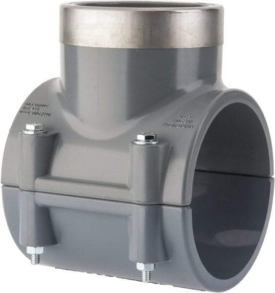 Value Collection - 4 x 3" CPVC Plastic Pipe Clamp On Saddle with Viton O-Ring - Schedule 80, Pipe O.D. x SR Fipt End Connections - Apex Tool & Supply