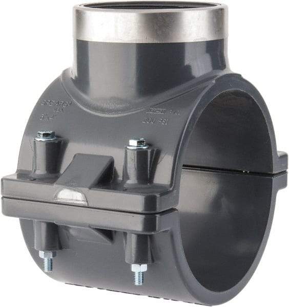 Value Collection - 6 x 3" CPVC Plastic Pipe Clamp On Saddle with Viton O-Ring - Schedule 80, Pipe O.D. x SR Fipt End Connections - Apex Tool & Supply