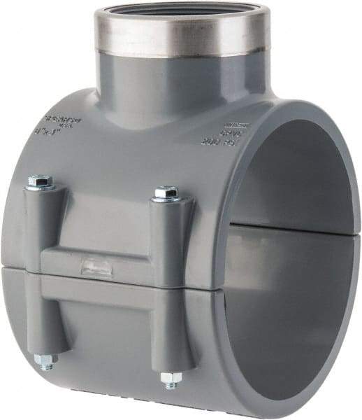 Value Collection - 6 x 4" PVC Plastic Pipe Clamp On Saddle with Viton O-Ring - Schedule 80, Pipe O.D. x SR Fipt End Connections - Apex Tool & Supply