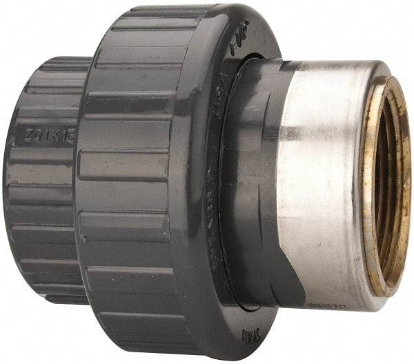 Value Collection - 1-1/2" PVC Plastic Pipe Union with EPDM O-Ring - Schedule 80, PVC Slip x Brass Fipt End Connections - Apex Tool & Supply
