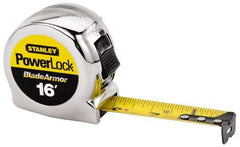 Stanley - 16' x 1" Yellow Blade Tape Measure - 1/32 & 1/16" Graduation, Inch Graduation Style, Silver Case - Apex Tool & Supply