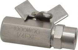 Midwest Control - 1/4" Pipe, Full Port, Stainless Steel Miniature Ball Valve - 2 Piece, Inline - Two Way Flow, FNPT x FNPT Ends, Butterfly Handle, 1,000 WOG, 150 WSP - Apex Tool & Supply