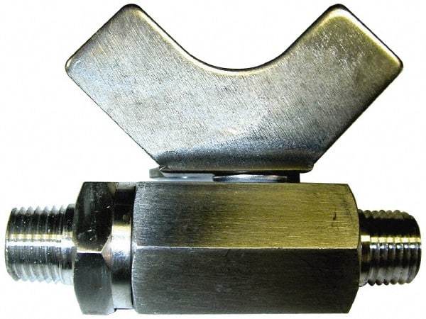 Midwest Control - 3/8" Pipe, Reduced Port, Stainless Steel Miniature Ball Valve - 2 Piece, Inline - Two Way Flow, MNPT x MNPT Ends, Butterfly Handle, 1,000 WOG, 150 WSP - Apex Tool & Supply