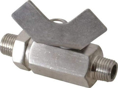 Midwest Control - 1/4" Pipe, Full Port, Stainless Steel Miniature Ball Valve - 2 Piece, Inline - Two Way Flow, MNPT x MNPT Ends, Butterfly Handle, 1,000 WOG, 150 WSP - Apex Tool & Supply