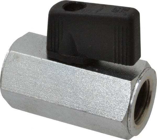 Midwest Control - 1/4" Pipe, Full Port, Brass Miniature Ball Valve - 1 Piece, Inline - Two Way Flow, FNPT x FNPT Ends, Wedge Handle, 450 WOG - Apex Tool & Supply