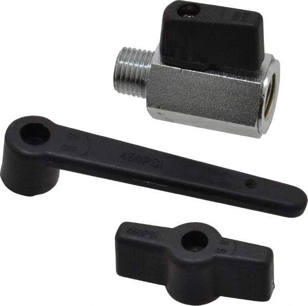 Midwest Control - 1/4" Pipe, Full Port, Brass Miniature Ball Valve - 1 Piece, Inline - Two Way Flow, MNPT x FNPT Ends, Wedge Handle, 450 WOG - Apex Tool & Supply