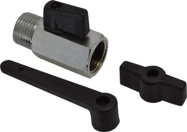 Midwest Control - 1/2" Pipe, Standard Port, Brass Miniature Ball Valve - 1 Piece, Inline - Two Way Flow, MNPT x FNPT Ends, Wedge Handle, 450 WOG - Apex Tool & Supply