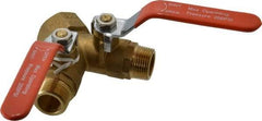 Midwest Control - 3/4 x 1" Pipe, Standard Port, Brass Standard Ball Valve - 2 Piece, Three Way, FNPT x MNPT x MNPT Ends, Lever Handle, 250 WOG, 150 WSP - Apex Tool & Supply