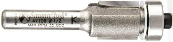 Amana Tool - 1/2" Cut Diam, 1/2" Length of Cut, 2 Flute Flush Trim Edge Profile Router Bit - Carbide-Tipped, 1/4" Shank Diam, 2-1/4" OAL, Uncoated - Apex Tool & Supply