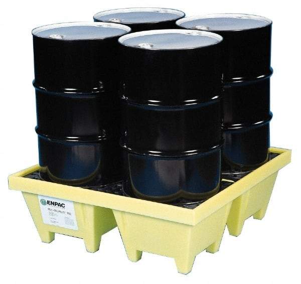 Enpac - 83 Gal Sump, 6,000 Lb Capacity, 4 Drum, Plastic Spill Deck or Pallet - 50" Long x 50" Wide x 13.43" High, Yellow, Liftable Fork, Vertical, 2 x 2 Drum Configuration - Apex Tool & Supply