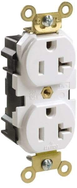 Leviton - 125 VAC, 15 Amp, 5-15R NEMA Configuration, Ivory, Industrial Grade, Self Grounding Duplex Receptacle - 1 Phase, 2 Poles, 3 Wire, Flush Mount, Impact and Tamper Resistant - Apex Tool & Supply