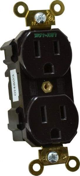 Leviton - 125 VAC, 15 Amp, 5-15R NEMA Configuration, Brown, Industrial Grade, Self Grounding Duplex Receptacle - 1 Phase, 2 Poles, 3 Wire, Flush Mount, Impact and Tamper Resistant - Apex Tool & Supply