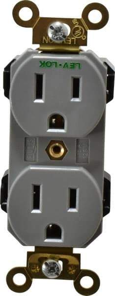 Leviton - 125 VAC, 15 Amp, 5-15R NEMA Configuration, Gray, Industrial Grade, Self Grounding Duplex Receptacle - 1 Phase, 2 Poles, 3 Wire, Flush Mount, Impact and Tamper Resistant - Apex Tool & Supply