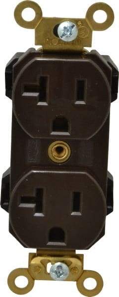 Leviton - 125 VAC, 20 Amp, 5-20R NEMA Configuration, Brown, Industrial Grade, Self Grounding Duplex Receptacle - 1 Phase, 2 Poles, 3 Wire, Flush Mount, Impact and Tamper Resistant - Apex Tool & Supply