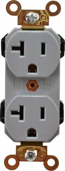 Leviton - 125 VAC, 20 Amp, 5-20R NEMA Configuration, Gray, Industrial Grade, Self Grounding Duplex Receptacle - 1 Phase, 2 Poles, 3 Wire, Flush Mount, Impact and Tamper Resistant - Apex Tool & Supply