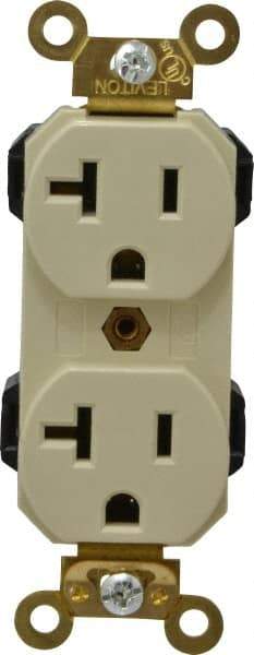 Leviton - 125 VAC, 20 Amp, 5-20R NEMA Configuration, Ivory, Industrial Grade, Self Grounding Duplex Receptacle - 1 Phase, 2 Poles, 3 Wire, Flush Mount, Impact and Tamper Resistant - Apex Tool & Supply