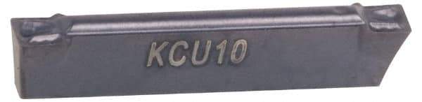 Kennametal - 0800A4G GUP Grade KCU25, 8mm Cutting Width Carbide Grooving Insert - 6mm Max Depth of Cut, Neutral, 0.8mm Corner Radius, AlTiN Finish - Apex Tool & Supply