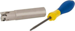 Iscar - 3/4" Cut Diam, 0.315" Max Depth of Cut, 3/4" Shank Diam, 3.38" OAL, Indexable Square Shoulder Helical End Mill - H490 ANKX 09.. Inserts, Weldon Shank, 90° Lead Angle, Through Coolant, Series Helido - Apex Tool & Supply