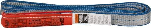 Lift-All - 4' Long x 1" Wide, 3,200 Lb Vertical Capacity, 1 Ply, Polyester Web Sling - 2,500 Lb Choker Capacity - Apex Tool & Supply