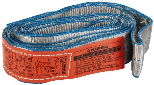 Lift-All - 6' Long x 2" Wide, 6,400 Lb Vertical Capacity, 1 Ply, Nylon Web Sling - 5,000 Lb Choker Capacity - Apex Tool & Supply