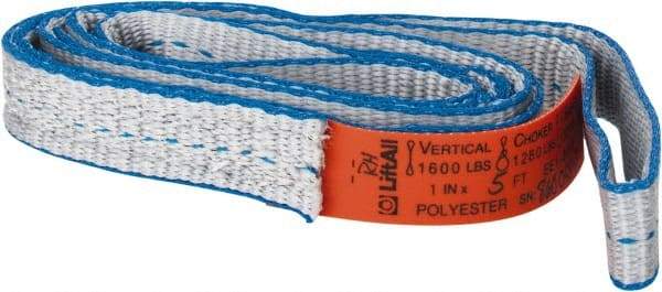 Lift-All - 5' Long x 1" Wide, 1,600 Lb Vertical Capacity, 1 Ply, Polyester Web Sling - 1,250 Lb Choker Capacity - Apex Tool & Supply