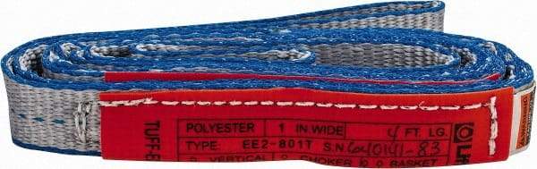 Lift-All - 4' Long x 1" Wide, 3,200 Lb Vertical Capacity, 2 Ply, Polyester Web Sling - 2,500 Lb Choker Capacity - Apex Tool & Supply
