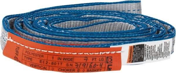Lift-All - 7' Long x 1" Wide, 3,200 Lb Vertical Capacity, 2 Ply, Polyester Web Sling - 1,250 Lb Choker Capacity - Apex Tool & Supply