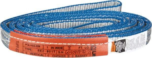 Lift-All - 8' Long x 1" Wide, 3,200 Lb Vertical Capacity, 2 Ply, Polyester Web Sling - 2,500 Lb Choker Capacity - Apex Tool & Supply
