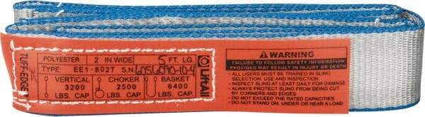 Lift-All - 5' Long x 2" Wide, 3,200 Lb Vertical Capacity, 1 Ply, Polyester Web Sling - 2,500 Lb Choker Capacity - Apex Tool & Supply