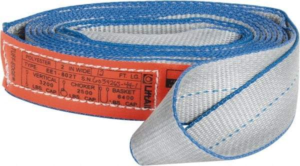 Lift-All - 12' Long x 2" Wide, 3,200 Lb Vertical Capacity, 1 Ply, Polyester Web Sling - 2,500 Lb Choker Capacity - Apex Tool & Supply
