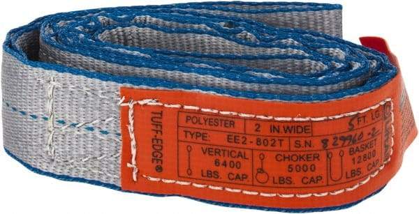 Lift-All - 5' Long x 2" Wide, 6,400 Lb Vertical Capacity, 2 Ply, Polyester Web Sling - 5,000 Lb Choker Capacity - Apex Tool & Supply